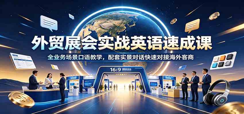 外贸展会实战英语速成课：全业务场景口语教学，配套实景对话快速对接海外客商-九九网创
