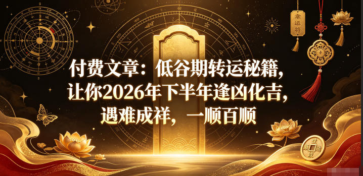 付费文章：低谷期转运秘籍，让你2026年下半年逢凶化吉，遇难成祥，一顺百顺-九九网创