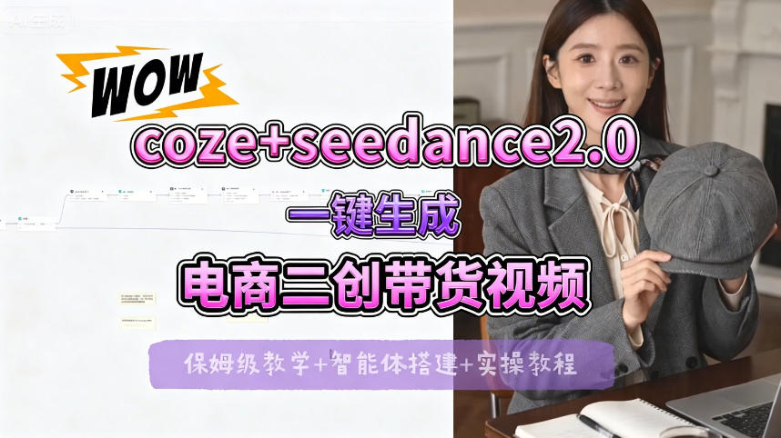 【Coze工作流搭建实操教程】seedance2.0+coze一键生成电商二创带货视频，全流程保姆级教学-九九网创