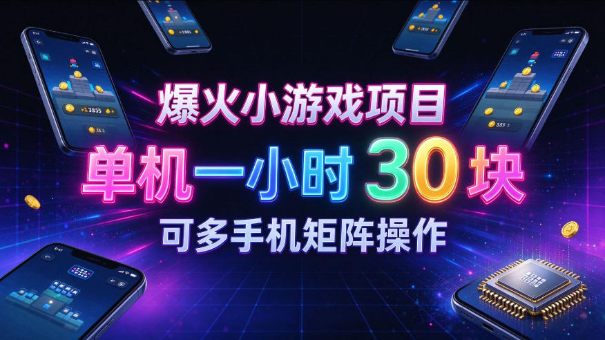 爆火小游戏撸金项目，实测单机一小时30+，可多手机矩阵操作，新手看完一遍就能上手【揭秘】-九九网创