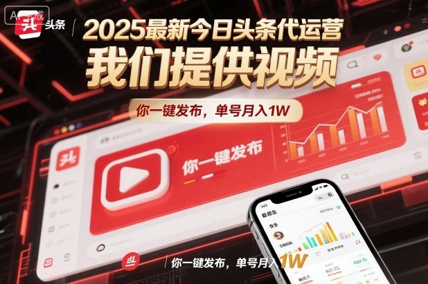 2025最新今日头条代运营，我们提供视频，你一键发布，单号月入1W【揭秘】-九九网创