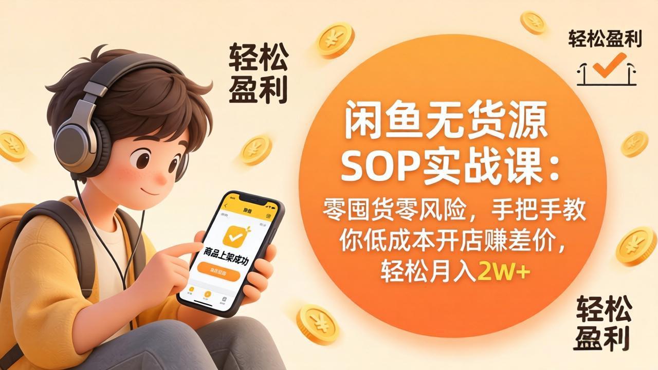 闲鱼无货源SOP实战课:零囤货零风险,手把手教你低成本开店赚差价,轻松月入2w+-九九网创
