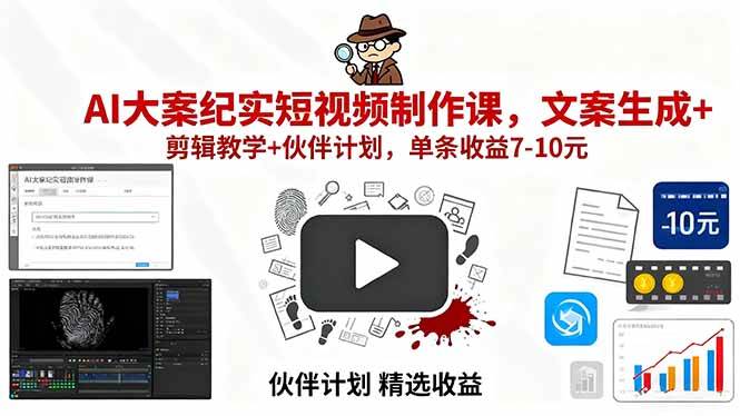 图片[1]-（15992期）AI大案纪实短视频制作课，文案生成+剪辑教学+伙伴计划，单条收益7-10元-九九网创