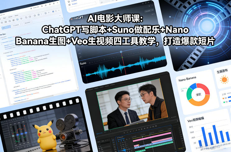 AI电影大师课:ChatGPT写脚本+Suno做配乐+Nano Banana生图+Veo生视频,打造爆款短片-九九网创