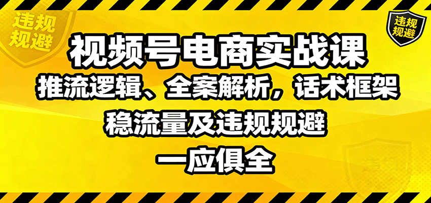 视频号电商实战课：推流逻辑、全案解析，话术框架，稳流量及违规规避等-九九网创