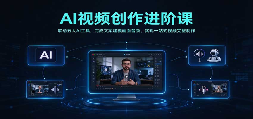 AI视频创作进阶课：联动五大AI工具，完成文案建模画面音频，实现一站式视频完整制作-九九网创