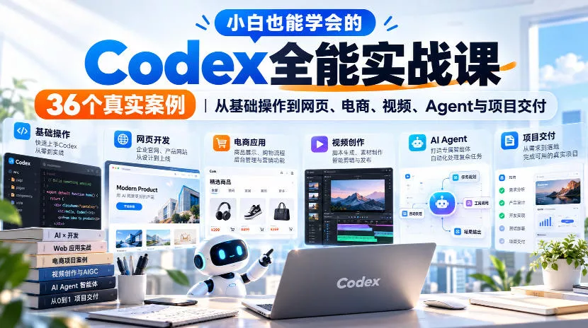 小白也能学会的Codex全能实战课｜36个真实案例，从基础操作到网页、电商、视频、Agent与项目交付-九九网创