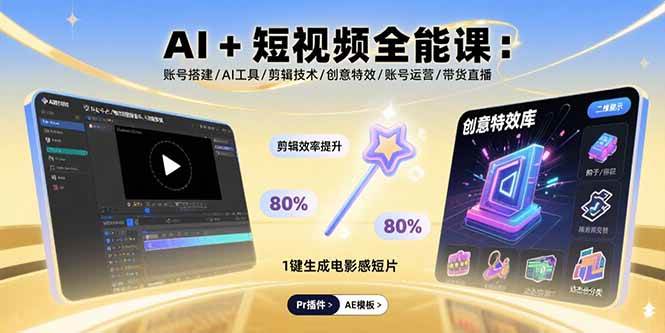 （15862期）AI+短视频全能课：账号搭建/AI工具/剪辑技术/创意特效/账号运营/带货直播-九九网创