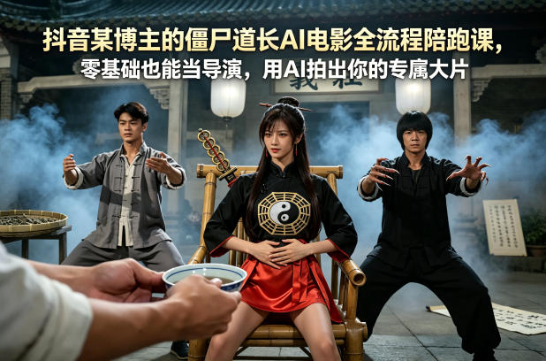 抖音某博主的僵尸道长AI电影全流程陪跑课，零基础也能当导演，用AI拍出你的专属大片-九九网创