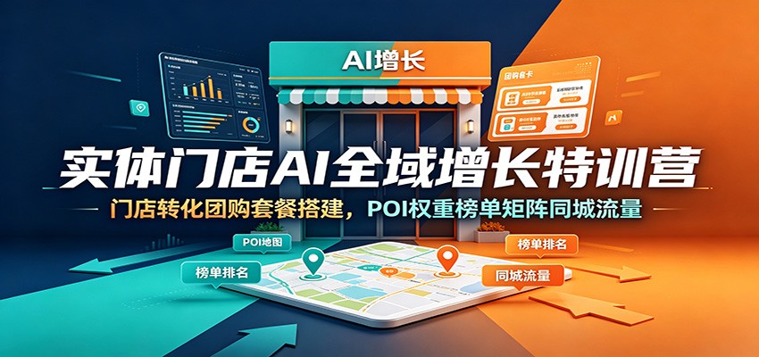 实体门店AI全域增长特训营:门店转化团购套餐搭建,POI权重榜单矩阵同城流量-九九网创