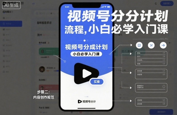 视频号分成计划实操流程，小白必学入门课-九九网创
