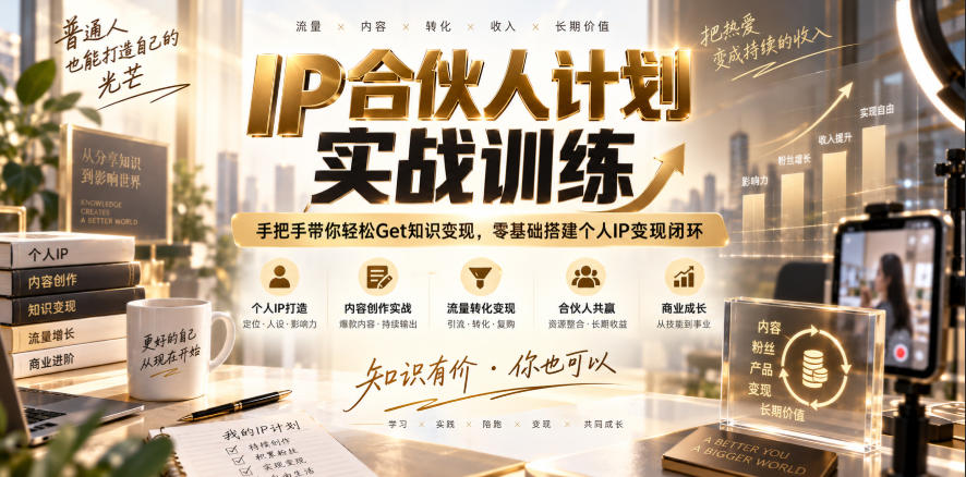 IP合伙人计划实战训练，手把手带你轻松Get知识变现，零基础搭建个人IP变现闭环（更新260908）-九九网创