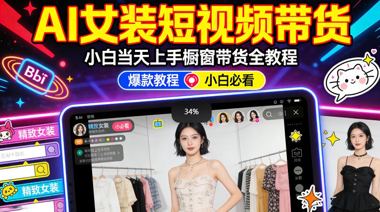 AI女装短视频橱窗带货：小白零门槛当天上手，高佣金爆款轻松賺！-九九网创