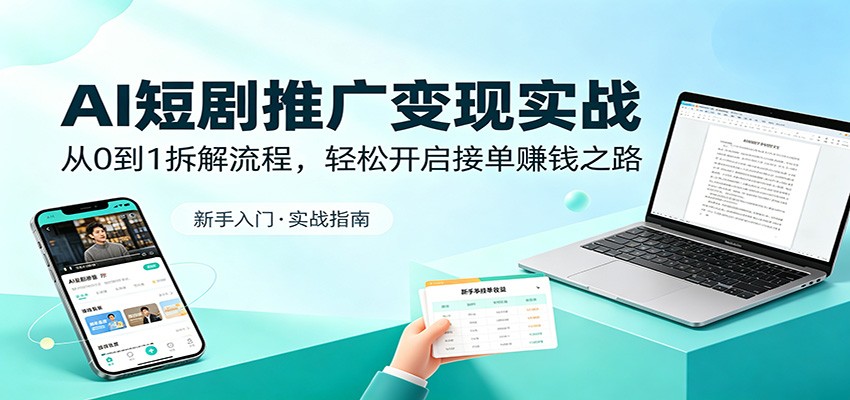 AI短剧推广变现实战：从0到1拆解流程，轻松开启接单赚钱之路-九九网创