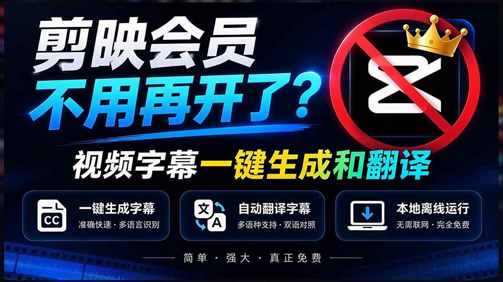 （20728期）剪映会员不用再开了？视频字幕一键生成加翻译，本地离线运行，完全免费，超快速高精度，字幕大师-九九网创