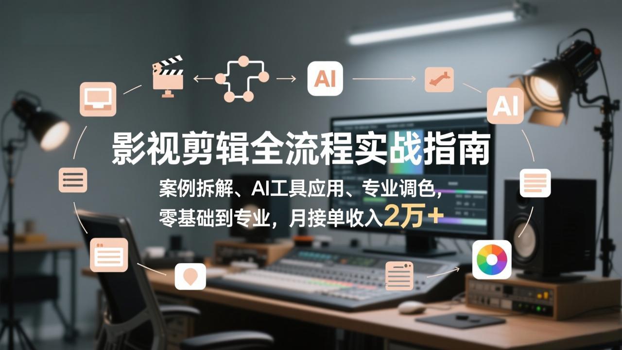 影视剪辑全流程实战指南，案例拆解、AI工具应用、专业调色，零基础到专业，月接单收入2万+-九九网创