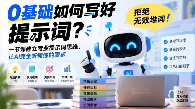 0基础如何写好提示词，拒绝无效堆词！一节课建立专业提示词思维，让AI完全听懂你的需求-九九网创
