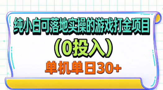 纯小白可落地实操的游戏打金项目（0投入）单机单号30+-九九网创