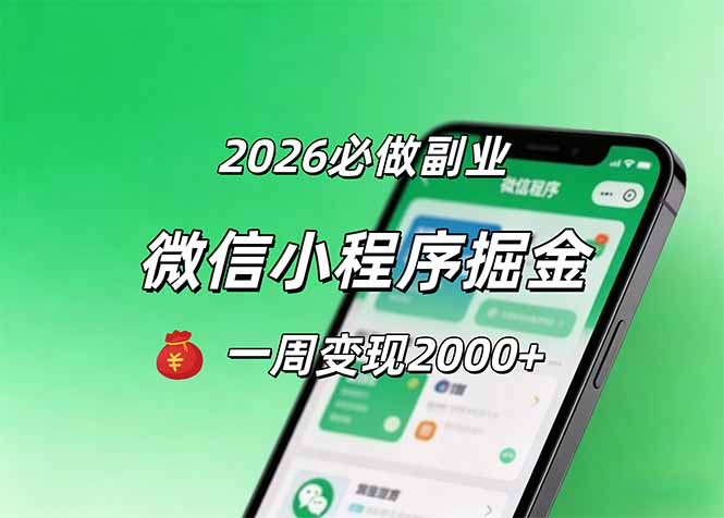 2026微信小程序掘金，简单好上手，一周变现2000+-九九网创