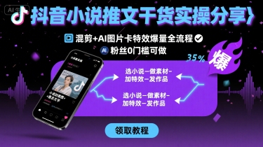 抖音小说推文干货实操分享,混剪+AI图片卡特效爆量全流程,0粉丝0门槛可做-九九网创
