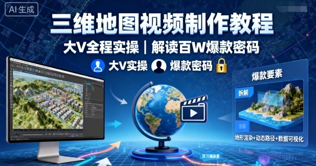 三维地图视频制作教程，大V全程实操，解读百W爆款密码-九九网创