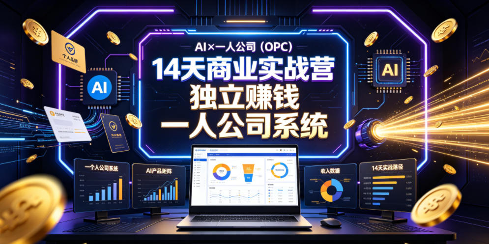 AI×一人公司（OPC）14天商业实战营，用AI帮你搭建一个属于你自己的、能独立賺钱的一人公司系统-九九网创