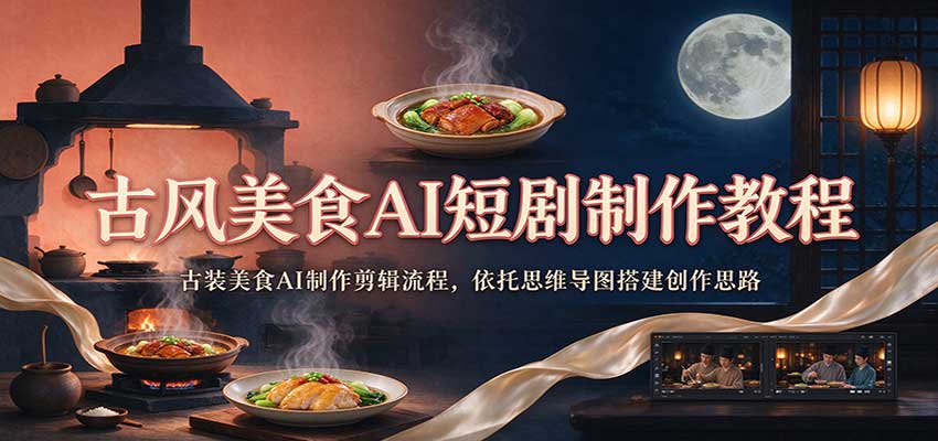 古风美食AI短剧制作教程：古装美食AI制作剪辑流程，依托思维导图搭建创作思路-九九网创