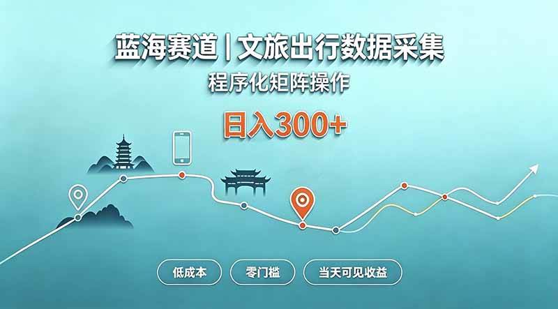 （20478期）蓝海赛道 文旅出行数据采集 程序化矩阵操作 低成本 零门槛 当天可见收益 日入300+-九九网创