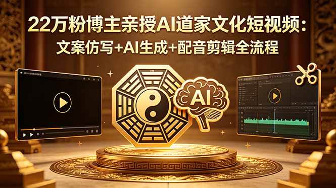 (18580期)22万粉博主亲授AI道家文化短视频:文案仿写+AI生成+配音剪辑全流程-九九网创