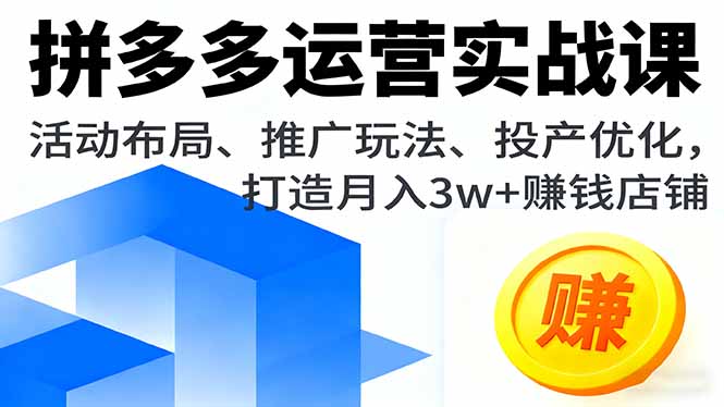 拼多多运营实战课，活动布局、推广玩法、投产优化，打造月入3w+赚钱店铺-九九网创