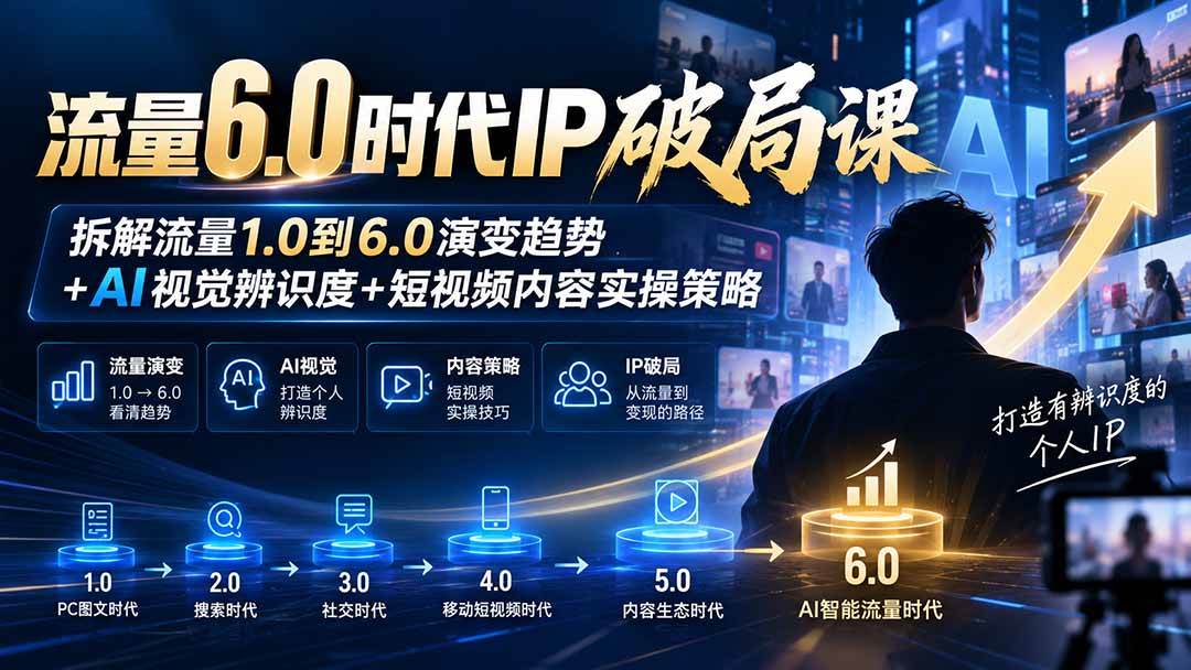 （20845期）流量6.0时代IP破局课：拆解流量1.0到6.0演变趋势+AI视觉辨识度+短视频内容实操策略-九九网创