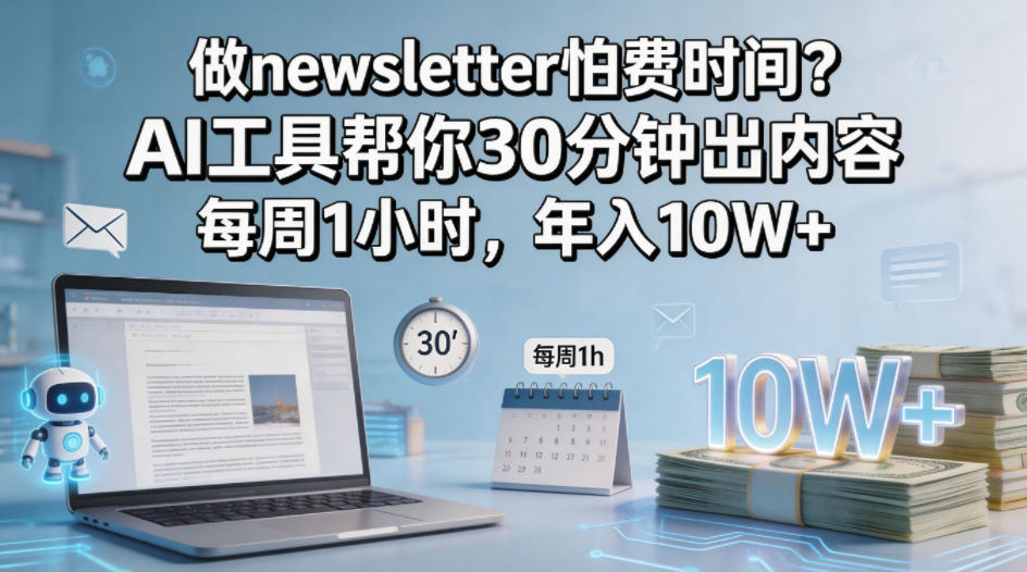 做newsletter怕费时间？AI工具帮你30分钟出内容，每周1小时，年入10W+！【原创双语字幕】-九九网创