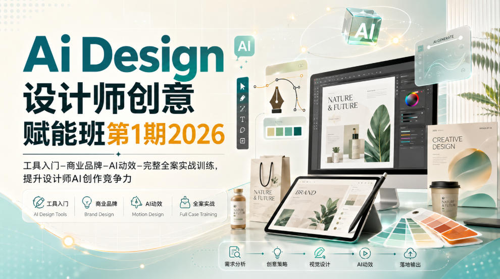Ai Design设计师创意赋能班第1期2026｜工具入门‑商业品牌‑AI动效‑完整全案实战训练，提升设计师AI创作竞争力-九九网创