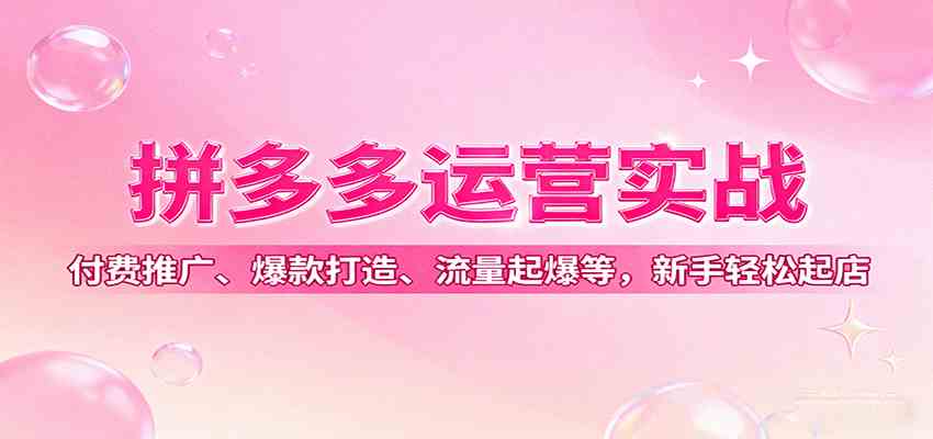 拼多多运营实战，付费推广、爆款打造、流量起爆等，新手轻松起店-九九网创