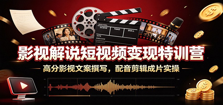 影视解说短视频变现特训营：高分影视文案撰写，配音剪辑成片实操-九九网创