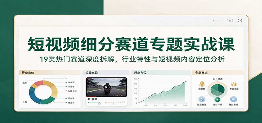 短视频细分赛道专题实战课：19类热门赛道深度拆解，行业特性与短视频内容定位分析-九九网创