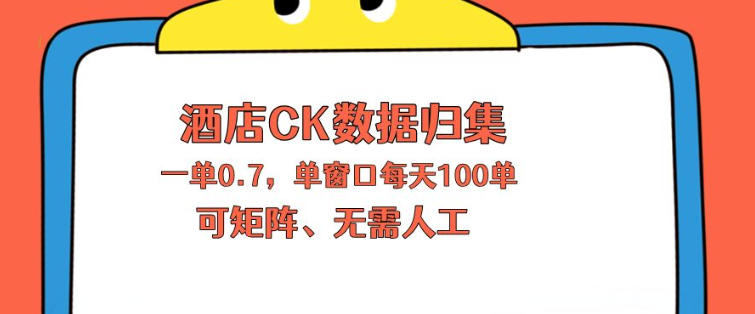上班也能玩的酒店CK数据归集，一单0.7单窗口每天可做100单，一个人就能矩阵操作【揭秘】-九九网创