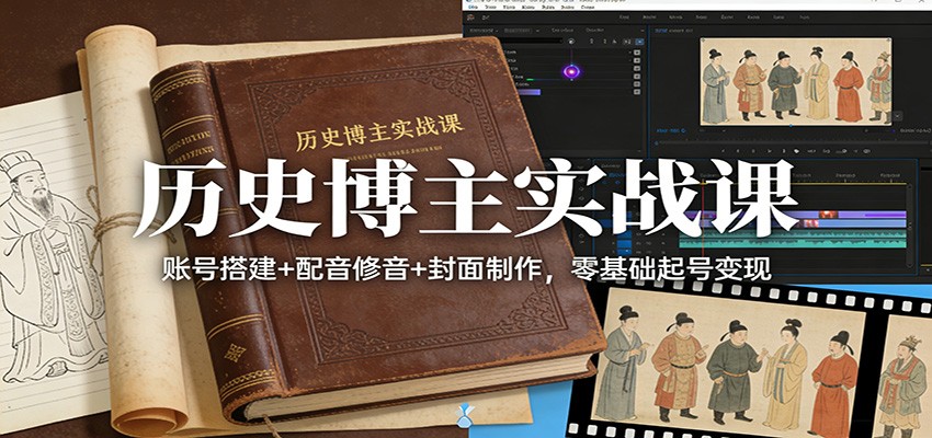 历史博主实战课：账号搭建+配音修音+封面制作，零基础起号变现-九九网创