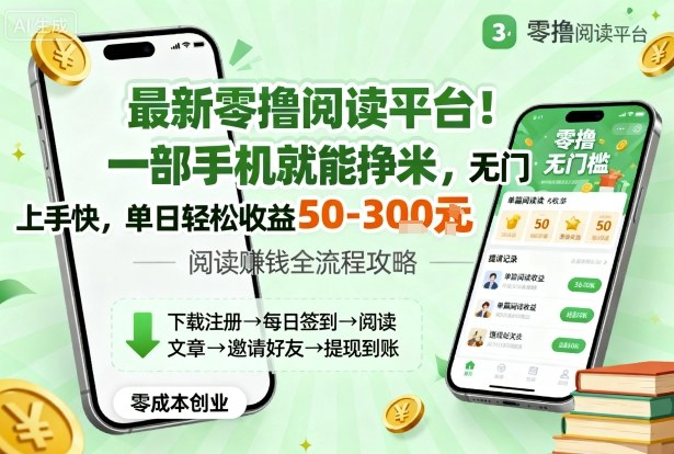最新零撸阅读平台！一部手机就能挣米，无门槛上手快，单日轻松收益50-3张【揭秘】-九九网创