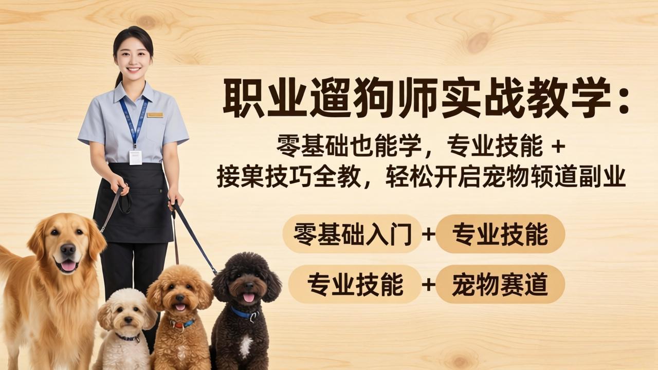 职业遛狗师实战教学：零基础也能学，专业技能 + 接单技巧全教，轻松开启宠物赛道副业-九九网创