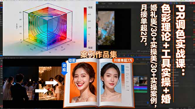 PR调色实战课：色彩理论+工具实操+婚礼医美/30+实操案例，月接单超2万-九九网创