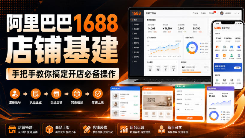 阿里巴巴1688店铺基建，手把手教你搞定开店必备操作（更新8月）-九九网创