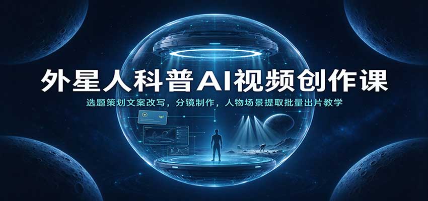 外星人科普AI视频创作课：选题策划文案改写，分镜制作，人物场景提取批量出片教学-九九网创