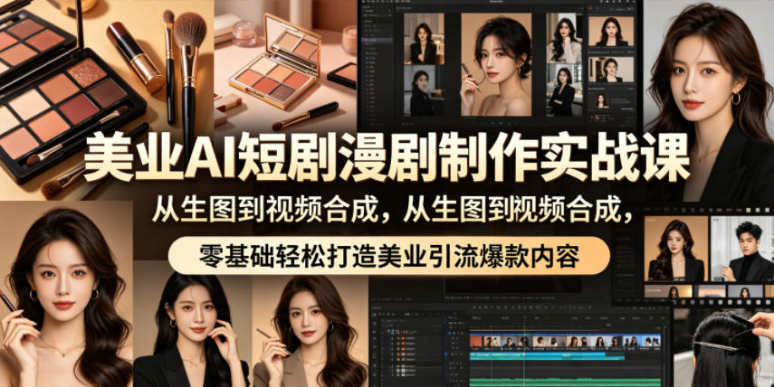 美业AI短剧漫剧制作实战课，从生图到视频合成，零基础轻松打造美业引流爆款内容-九九网创