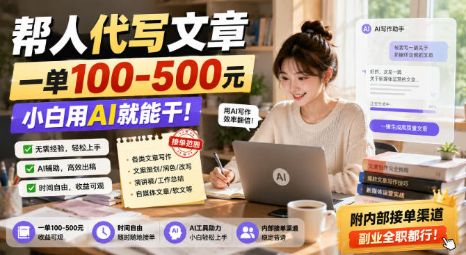 帮人代写文章，一单100-500，小白用AI就能干，附内部接单渠道，副业全职都行【揭秘】-九九网创