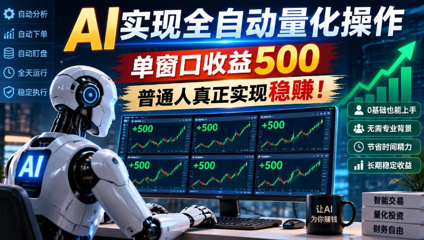 AI实现全自动量化，单窗口月入收益500，别嫌收益少，靠谱最重要！-九九网创