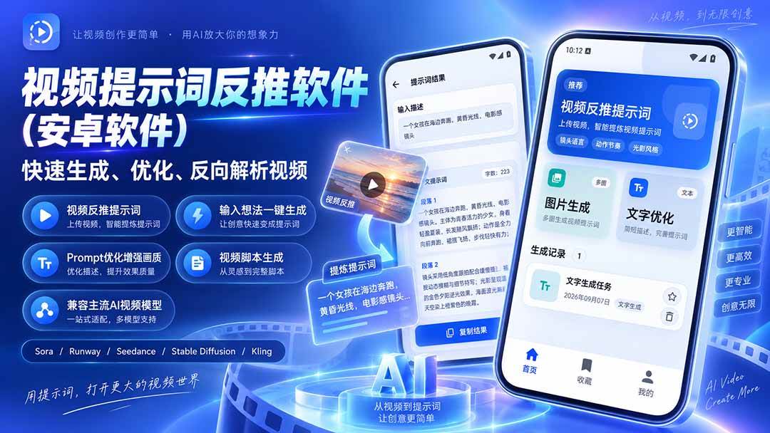（20301期）视频提示词反推软件（安卓软件），快速生成、优化、反向解析视频-九九网创