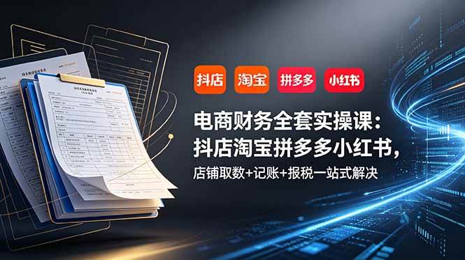 （19001期）电商财务全套实操课：抖店淘宝拼多多小红书，店铺取数+记账+报税一站式解决-九九网创