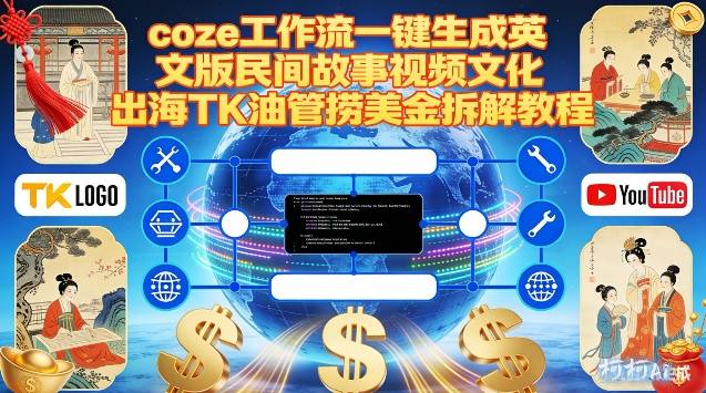 Coze扣子工作流一键生成英文版民间故事视频，文化出海TK油管捞美金拆解教程-九九网创