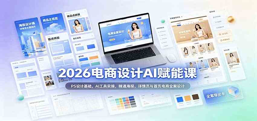 2026电商设计AI赋能课：PS设计基础，AI工具实操，精通海报、详情页与首页电商全案设计-九九网创